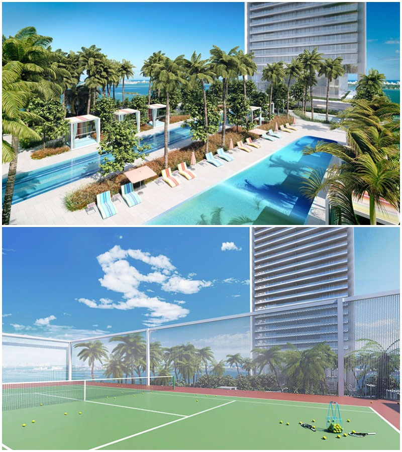 Missoni Baia Residences in Miami, Pool and Tennis Court