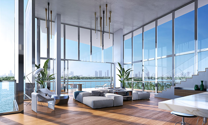 Monad Terrace Waterfront Residences in South Beach, Penthouse Livingroom
